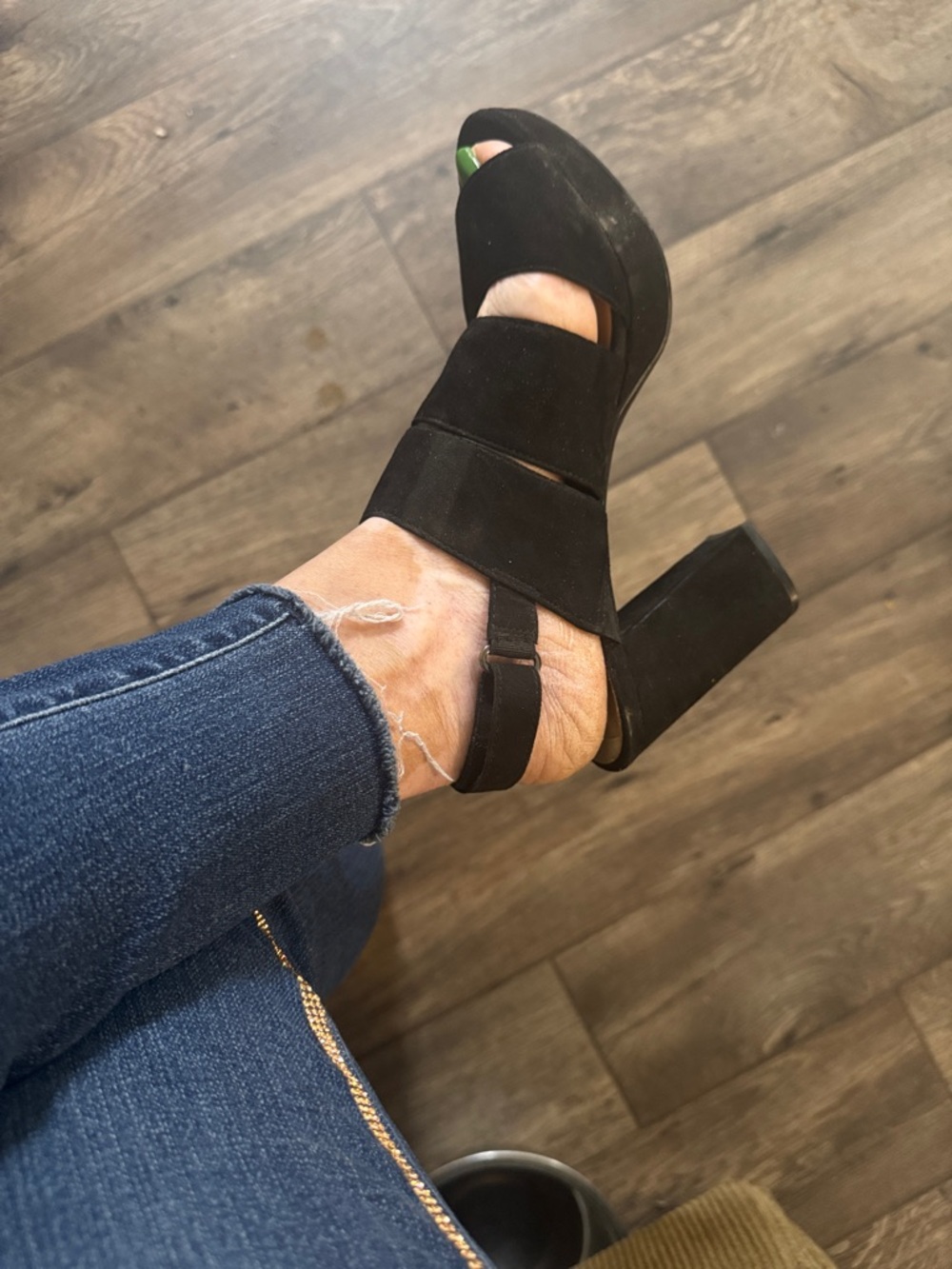 Naturalizer Black Suede Platform Block Heel Sandals